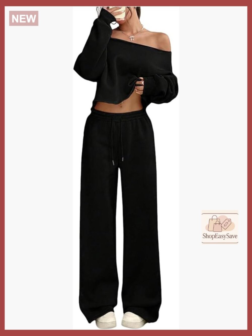 Off The Shoulder Crop Top & Wide Leg Sweatpants Lounge Set 2 Piece Matching